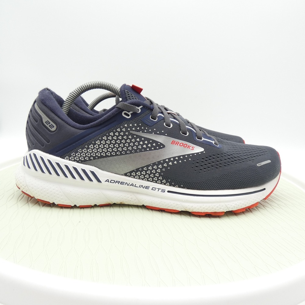 Brooks Adrenaline GTS 22 Mens 10.5 Running Shoes Gray Navy Orange 1103661D435